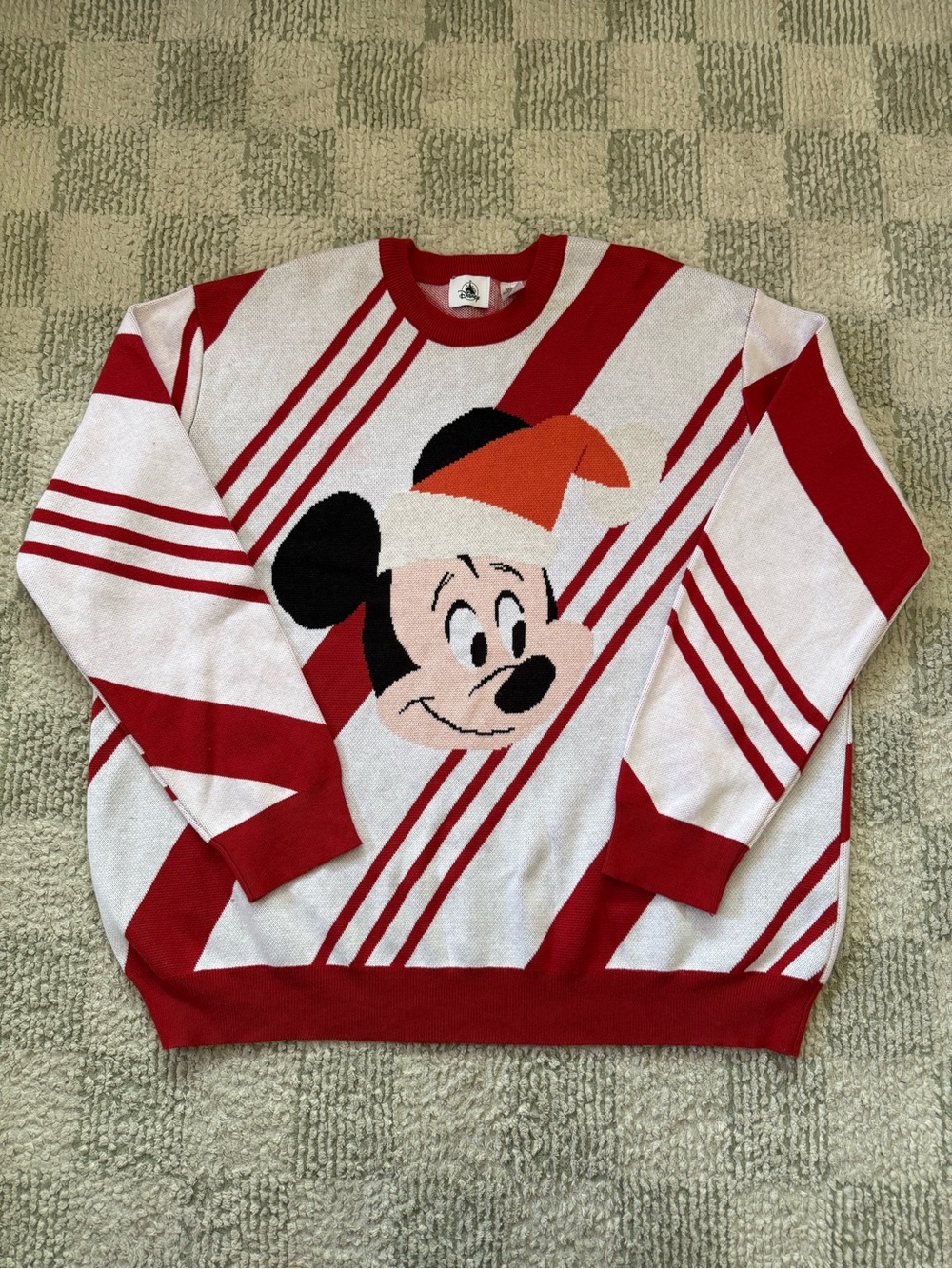Disney Red & White Candy Cane Mickey Mouse Crewneck Sweater